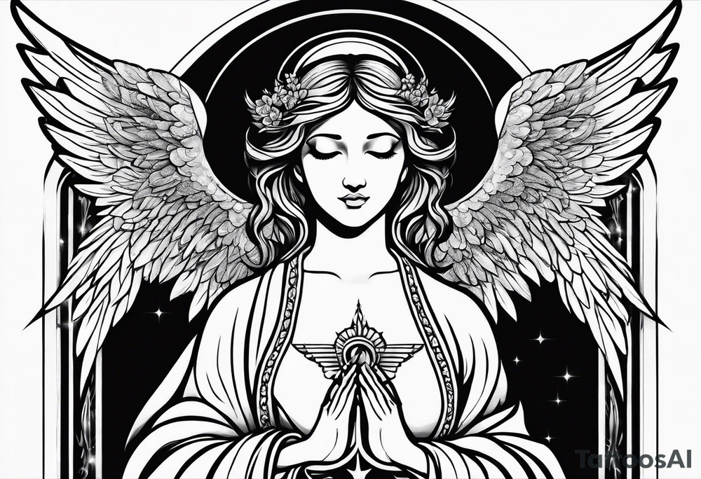 Angel with prayer hands tattoo idea
