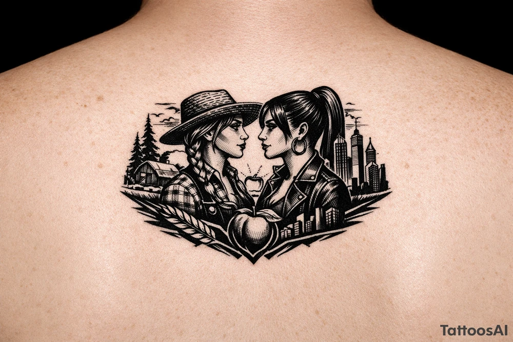 Black Country Mas presenting Girl from farmlands of North Florida to Black Mas presenting City girl of Metro Atlanta tattoo idea