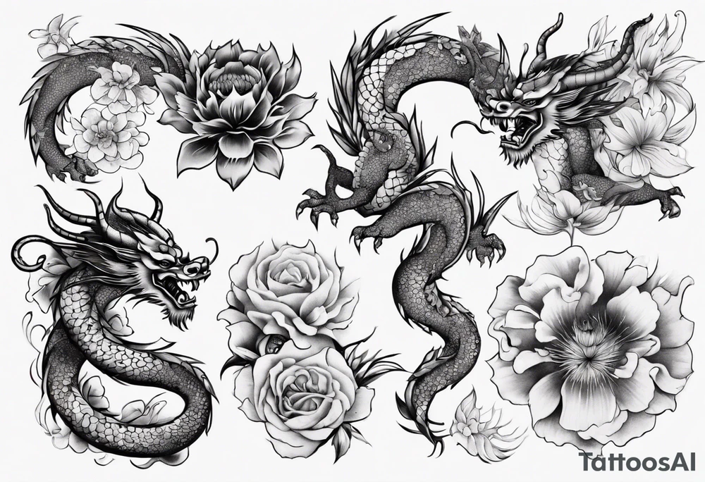 chinese drargon with flowers tattoo idea