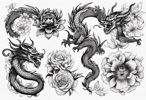 chinese drargon with flowers tattoo idea