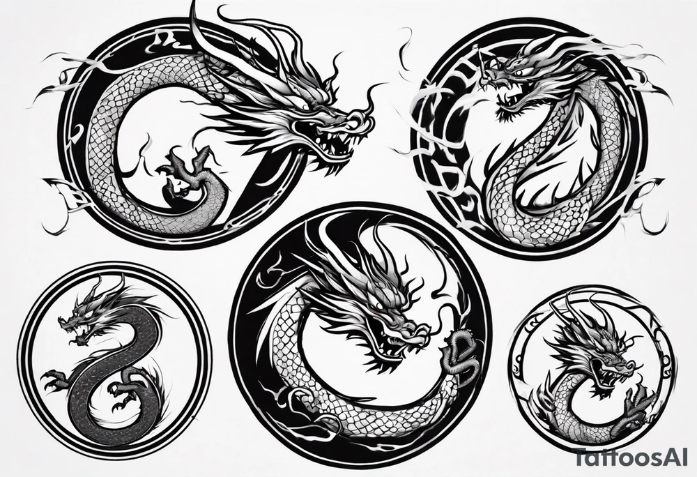Chinese dragon in a circular shape with "02.03" written on its skin tattoo idea