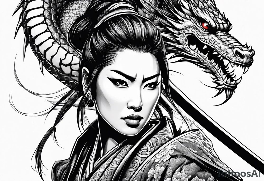 woman samurai with a dragon tattoo idea