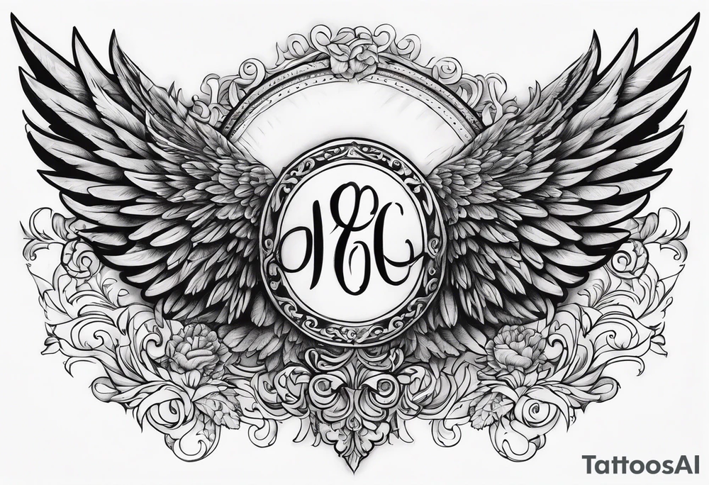 The word Glenn on a banner with angel Wings tattoo idea