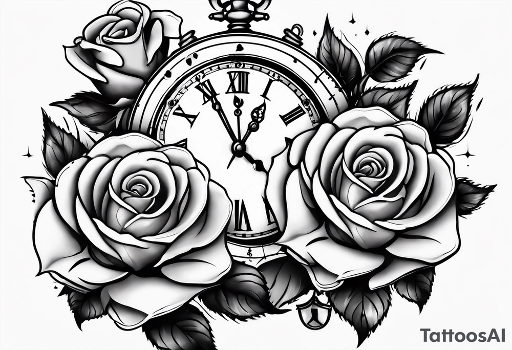 roses with broken chains and a clock in the middle tattoo idea roses with broken chains and a clock in the middle tattoo idea