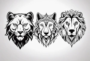 Tattoo of a Lions head, a Wolfs head, and an Eagles head tattoo idea
