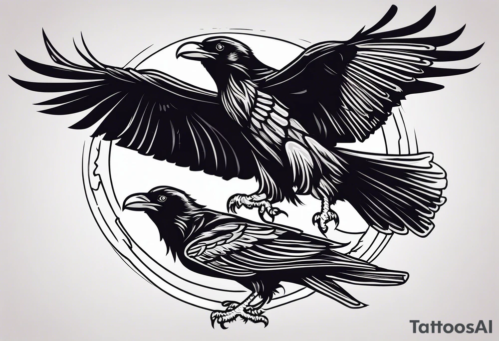 raven dad and osprey mother raising a family tattoo idea