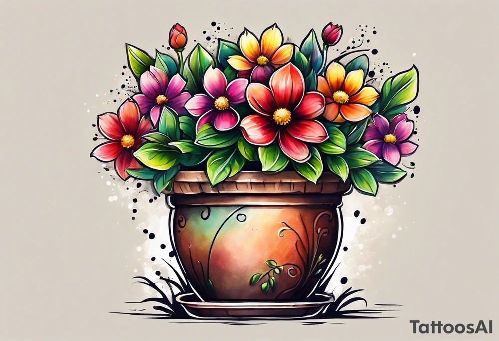 I would like a tattoo of a small-sized flower pot. Coming out of the flower pot should be the stem of a flower that has not bloomed. tattoo idea