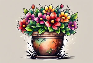 I would like a tattoo of a small-sized flower pot. Coming out of the flower pot should be the stem of a flower that has not bloomed. tattoo idea