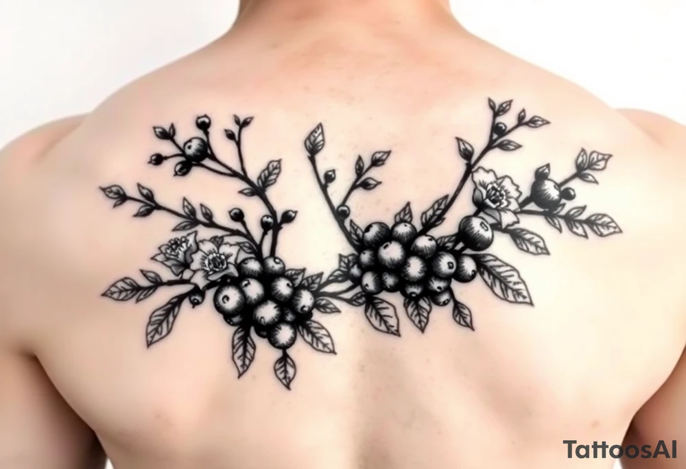 a fineline rowan tree branch with berries and florals. The florals should be large and the branches should have berries tattoo idea