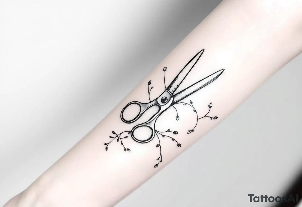 shears running down 3/4 length of the forearm, with a blowdryer. comb. hair color color brush.  groups of bobby pins and vines woven throughout tattoo idea