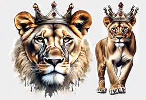 lioness with a crown realistic tattoo idea