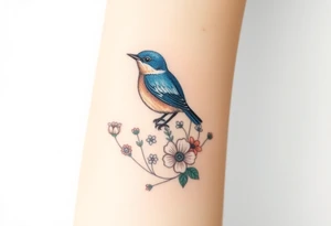 Bluebird with wild flowers around it tattoo idea