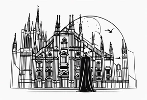 jack skellington leaning against milan cathedral and the date June 07, 2023 tattoo idea