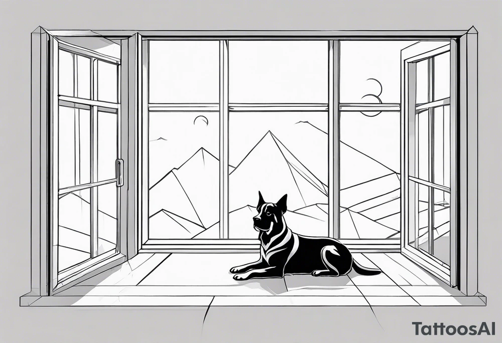 dog on floor and looking out tall octagonal window together tattoo idea dog on floor and looking out tall octagonal window together tattoo idea