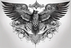 wings sleeve with filigree and african tribal patterns tattoo idea