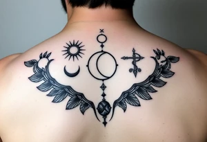 Simple line art tattoo that incorporates Capricorn (Sun), Gemini (moon), and Sagittarius (rising) signs— no shading— beginner friendly tattoo idea