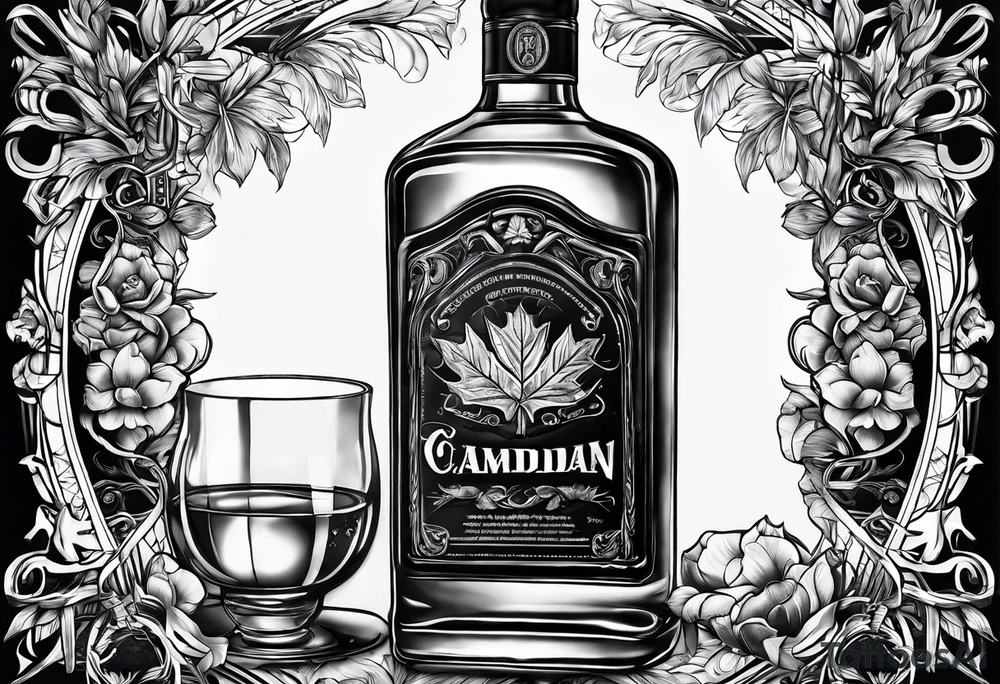 Canadian whiskey and glass and dog tags tattoo idea