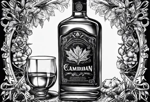 Canadian whiskey and glass and dog tags tattoo idea