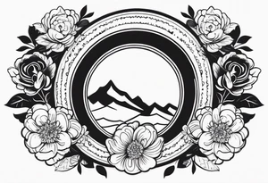 circle vignette frame surrounded by floral clouds tattoo idea