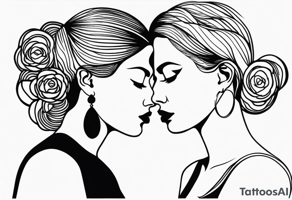 black filled in couple head silhouette woman on right long hair tattoo idea