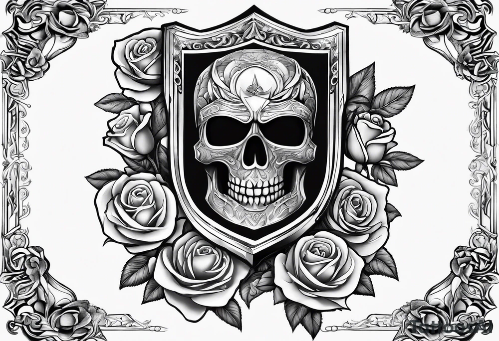Aegis shield surrounded by roses tattoo idea