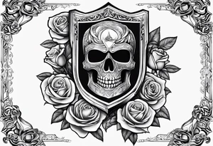 Aegis shield surrounded by roses tattoo idea