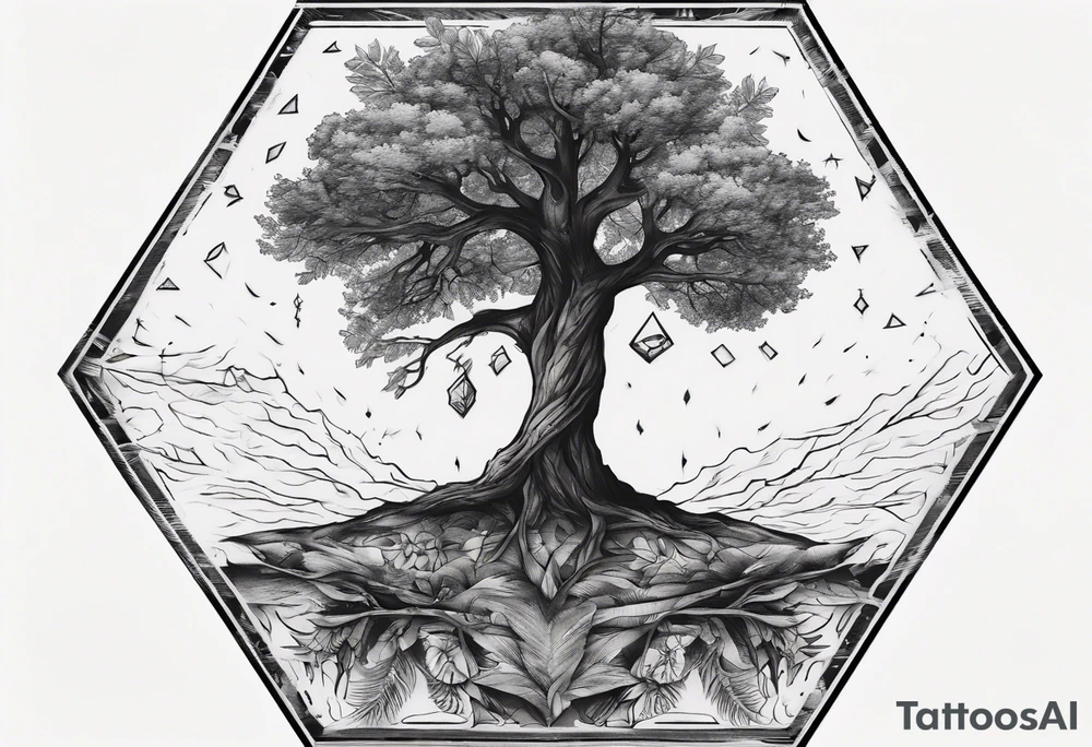 POV under a tree square framed minimalistic tattoo idea