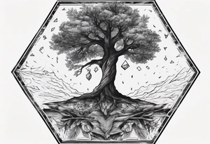 POV under a tree square framed minimalistic tattoo idea