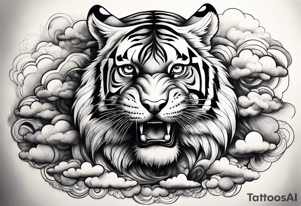 tiger in a group of clouds tattoo idea