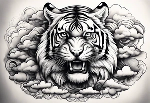 tiger in a group of clouds tattoo idea
