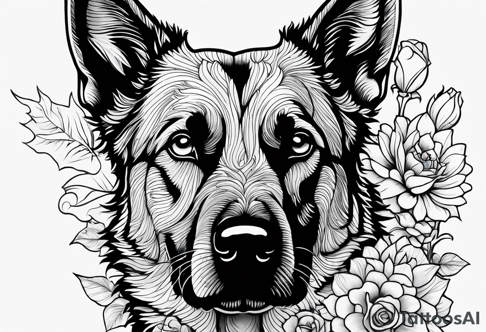 Clouds flowers and and an German Shepard/australian cattle mix dog tattoo idea