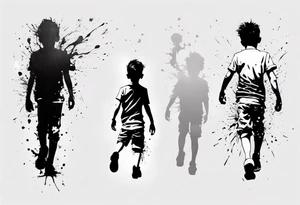 Paint splash forming a lost boy walking alone tattoo idea