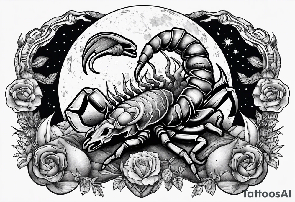 Scorpion crawling on ram skull with moon in background tattoo idea Scorpion crawling on ram skull with moon in background tattoo idea