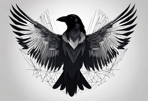 silhouette of a crow with half open wings
every line must be straight
half the body geometric
half thebody real tattoo idea