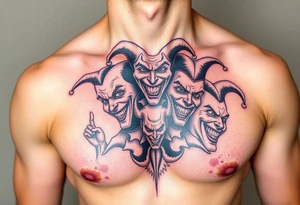 creative collage of jesters with different emotions tattoo idea