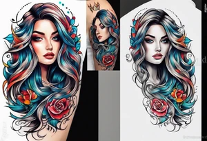 long hair flowing from shoulder to elbow tattoo idea