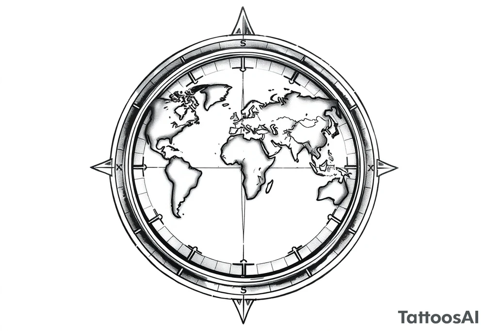 compass with world map tattoo idea