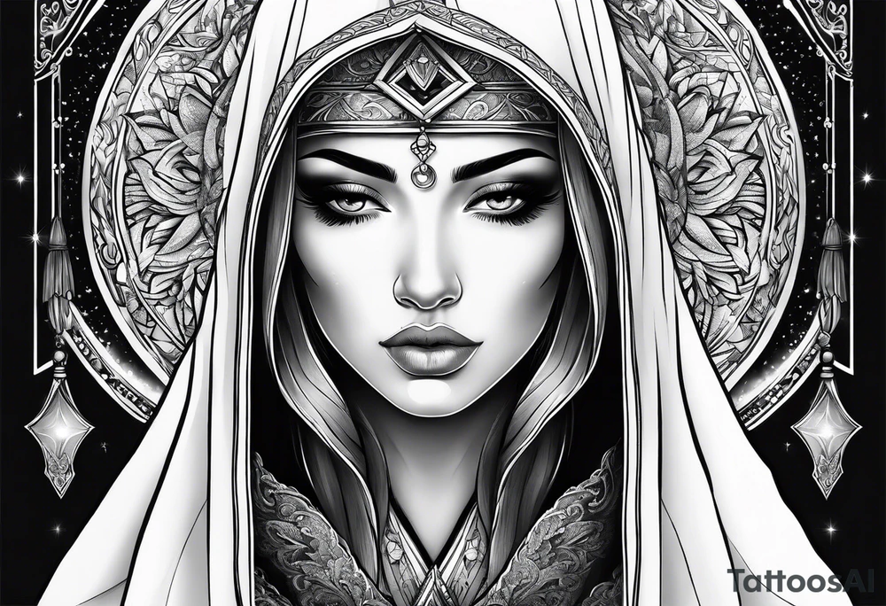 Praying woman in cloak tattoo idea