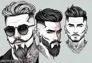 Male, slim build, oval face, sunken eyes, high cheek bones, hairstyle has fade on sides and long on top, tattoo idea