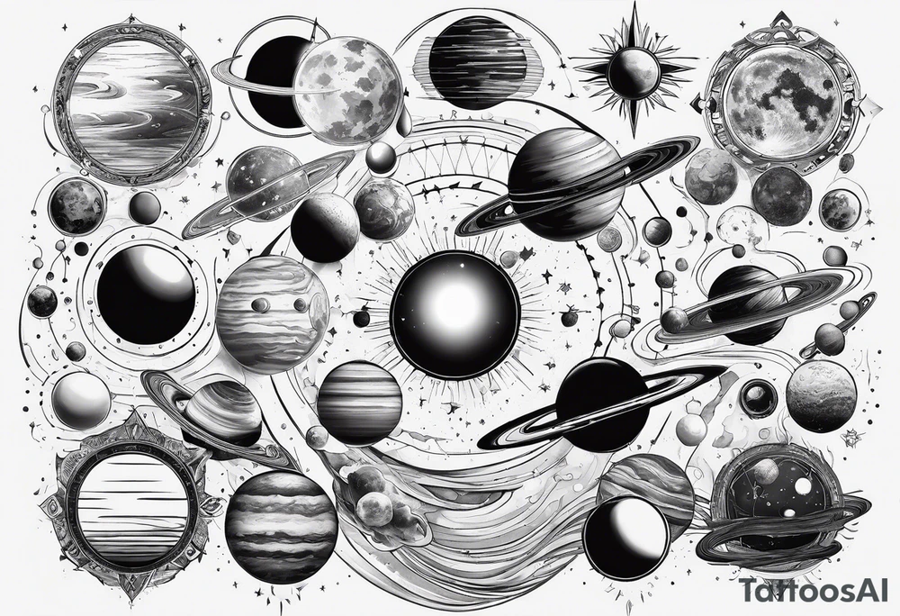 solar system, on spine tattoo idea