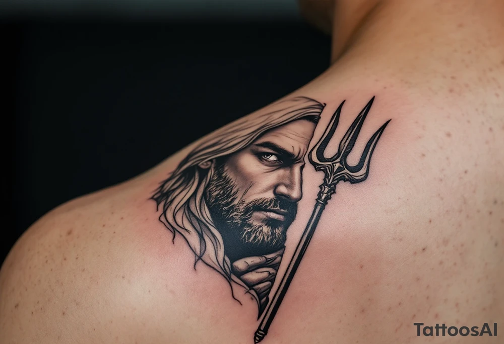 close-up man behind a trident tattoo idea