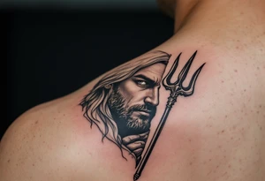 close-up man behind a trident tattoo idea