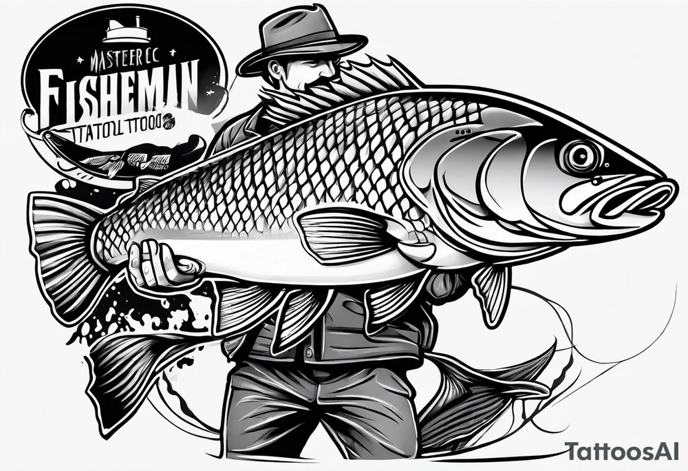 fisherman fishing full body simple drawing tattoo idea