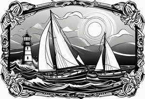 sailboat sail patched in such a way that it resembles a maritime lighthouse. tattoo idea