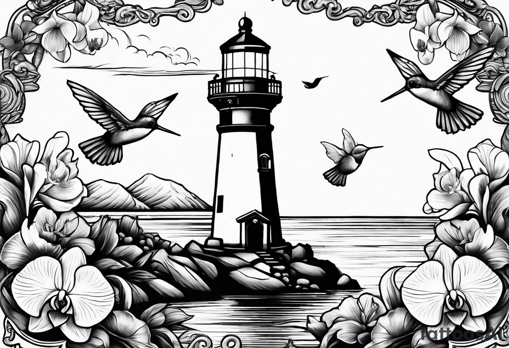Lighthouse and an anchor and orchids and a hummingbird tattoo idea
