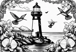 Lighthouse and an anchor and orchids and a hummingbird tattoo idea
