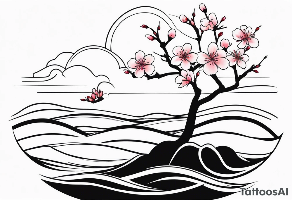 cherry blossom with waves tattoo idea