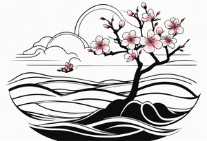 cherry blossom with waves tattoo idea