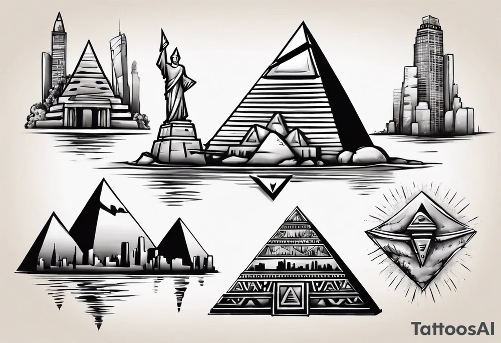 Manhattan skyline with egyptian pyramids tattoo idea