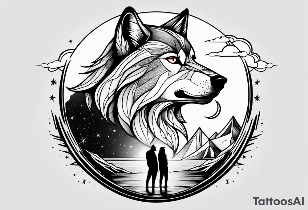 The letters T.R.K. and wolf howling at the moon tattoo idea